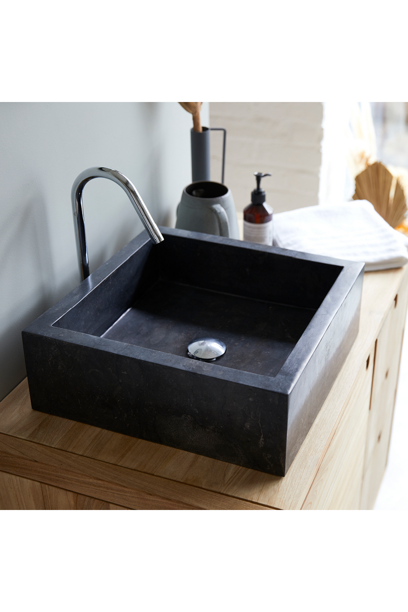 Dark Gray Marble Bathroom Sink | Tikamoon Slats | OROA TRADE