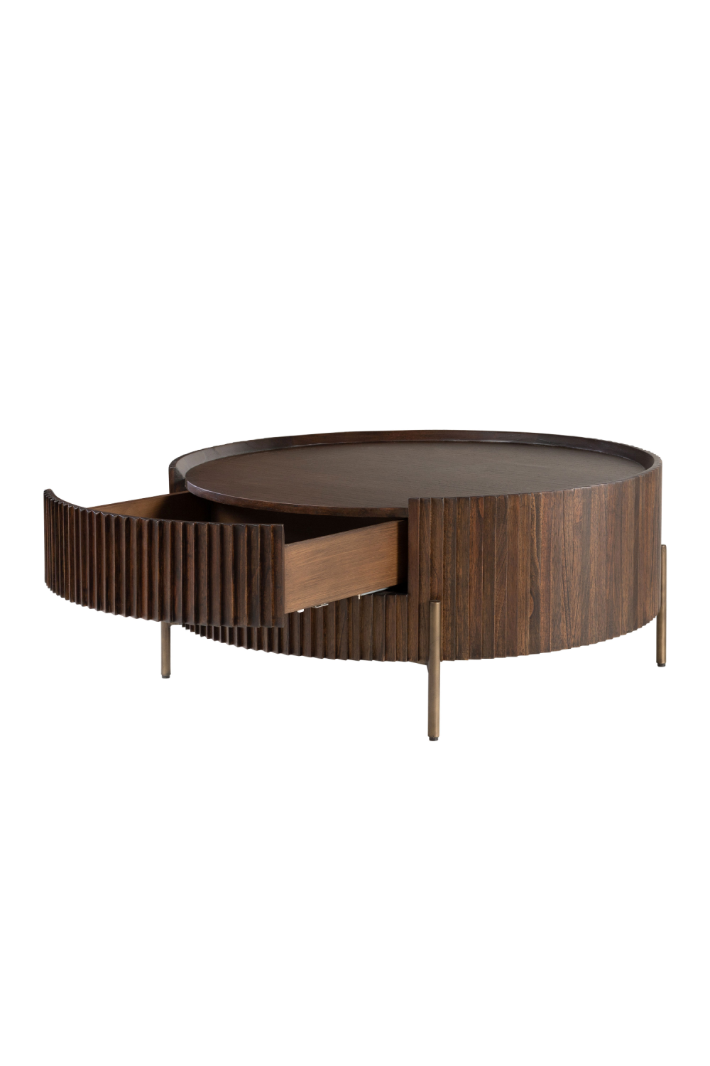 One-Drawer Round Coffee Table | Versmissen Pogoro | Woodfurniture.com