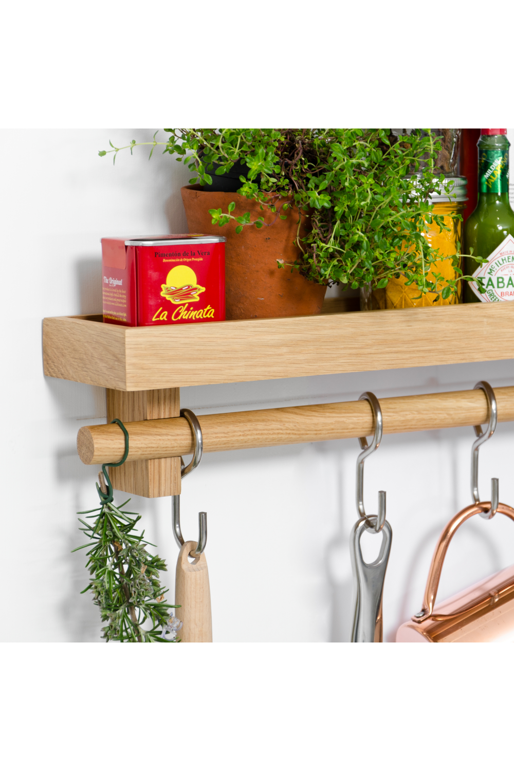 5-Hook Wooden Utensils Shelf | Wireworks | Woodfurniture.com