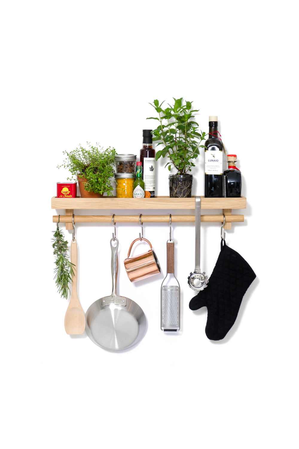 5-Hook Wooden Utensils Shelf | Wireworks | Woodfurniture.com