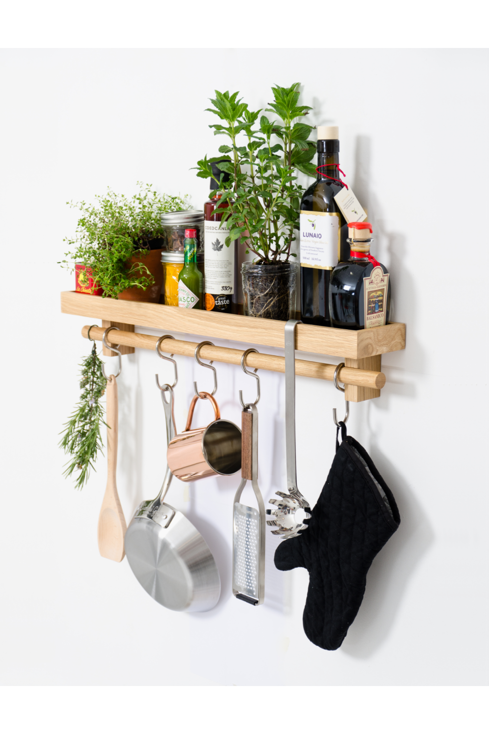 5-Hook Wooden Utensils Shelf | Wireworks | Woodfurniture.com