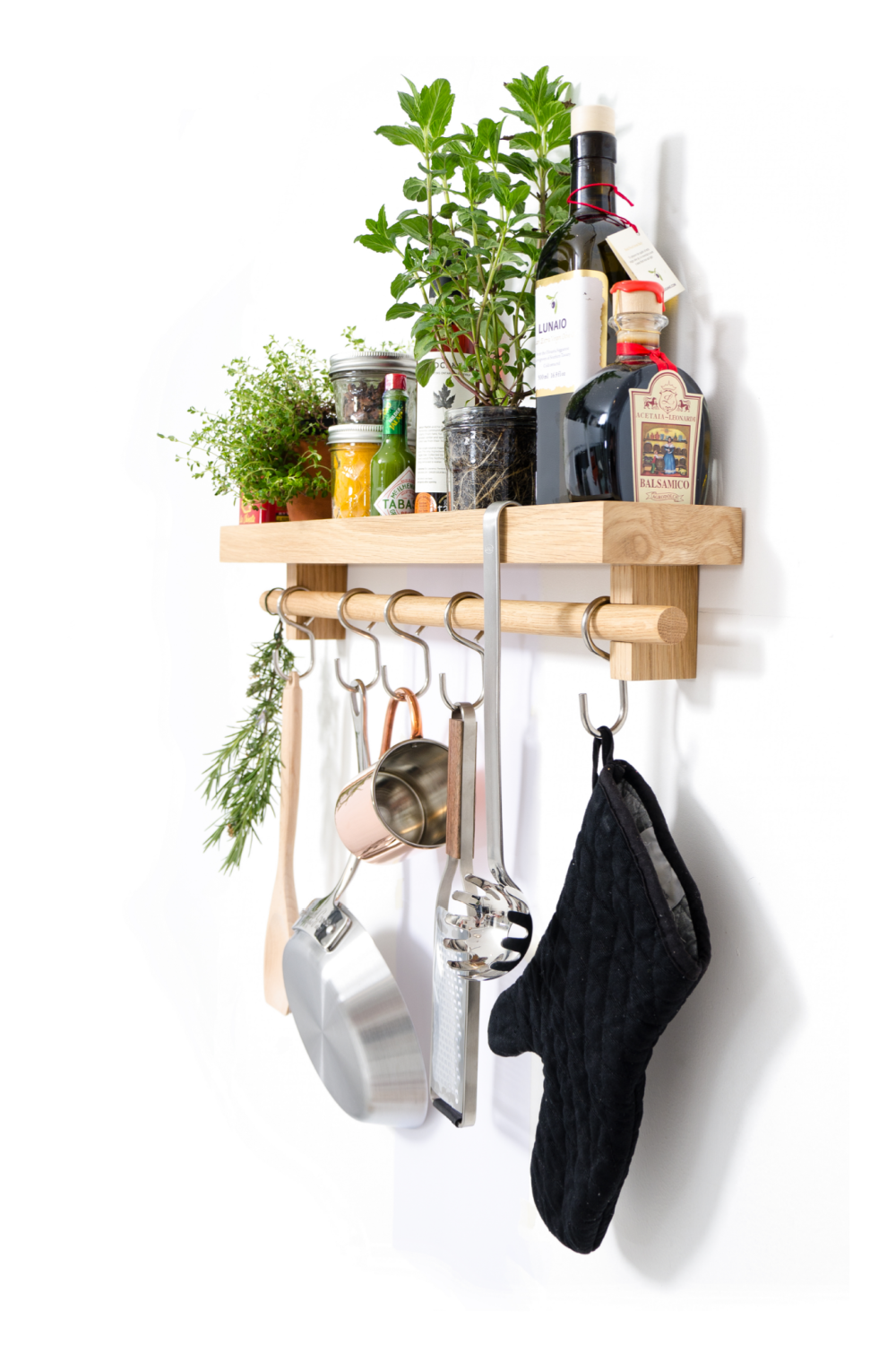 5-Hook Wooden Utensils Shelf | Wireworks | Woodfurniture.com