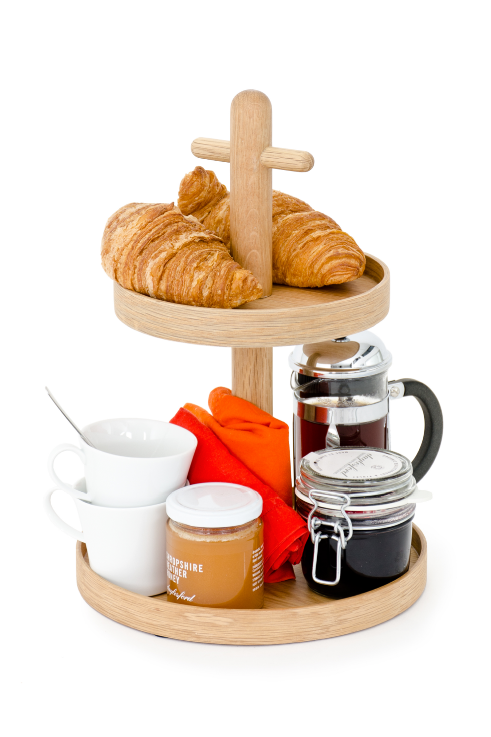 2-Tier Oak Condiment T top Stand | Wireworks Cook House | Woodfurniture.com