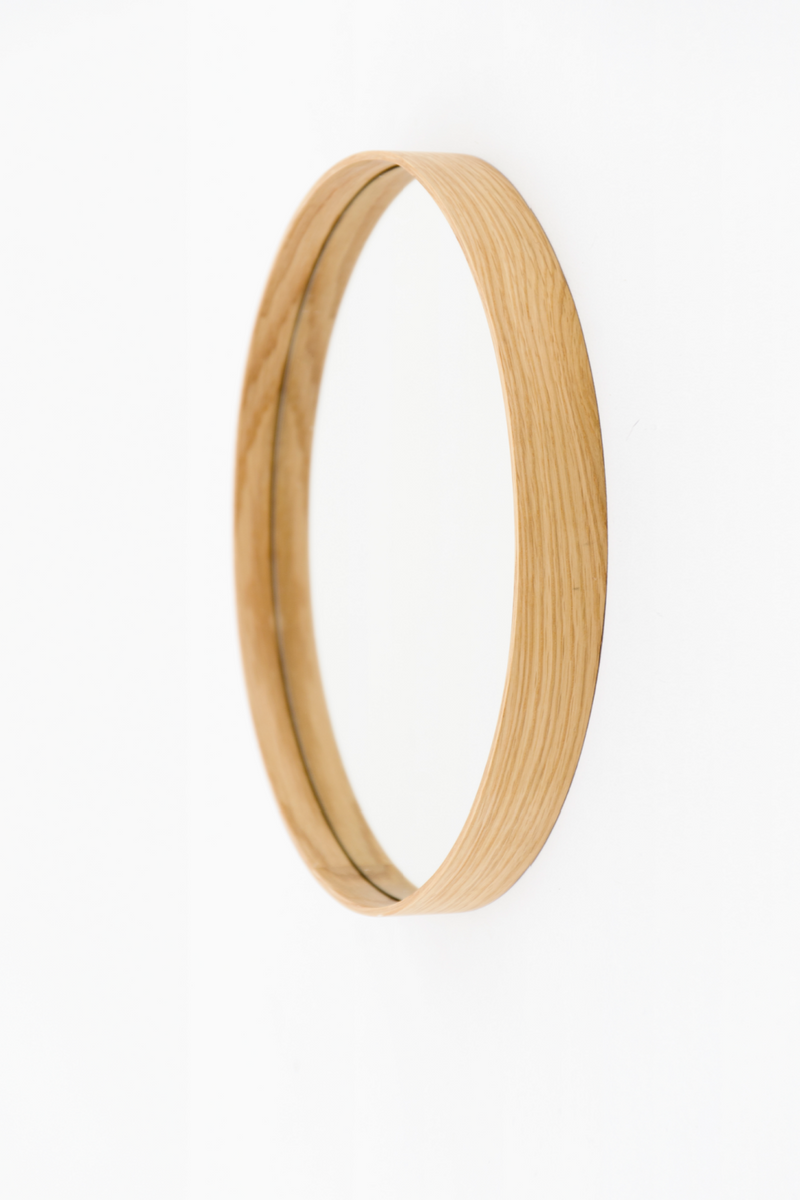 Oak Wooden Round Wall Mirror | Wireworks Glance 310 | Woodfurniture.com