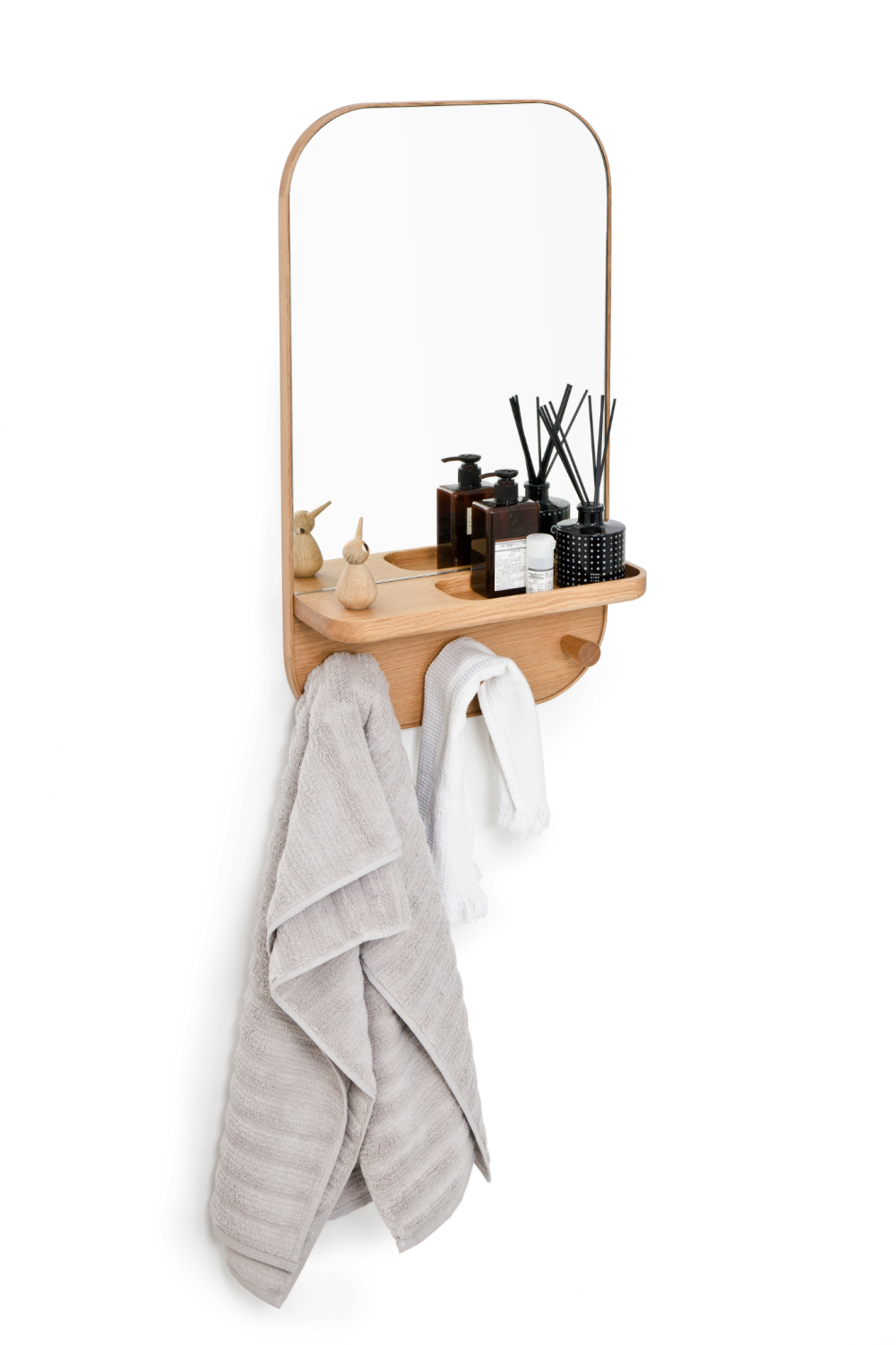 Oak Wooden Wall Storage Mirror | Wireworks Silent | Woodfurniture.com