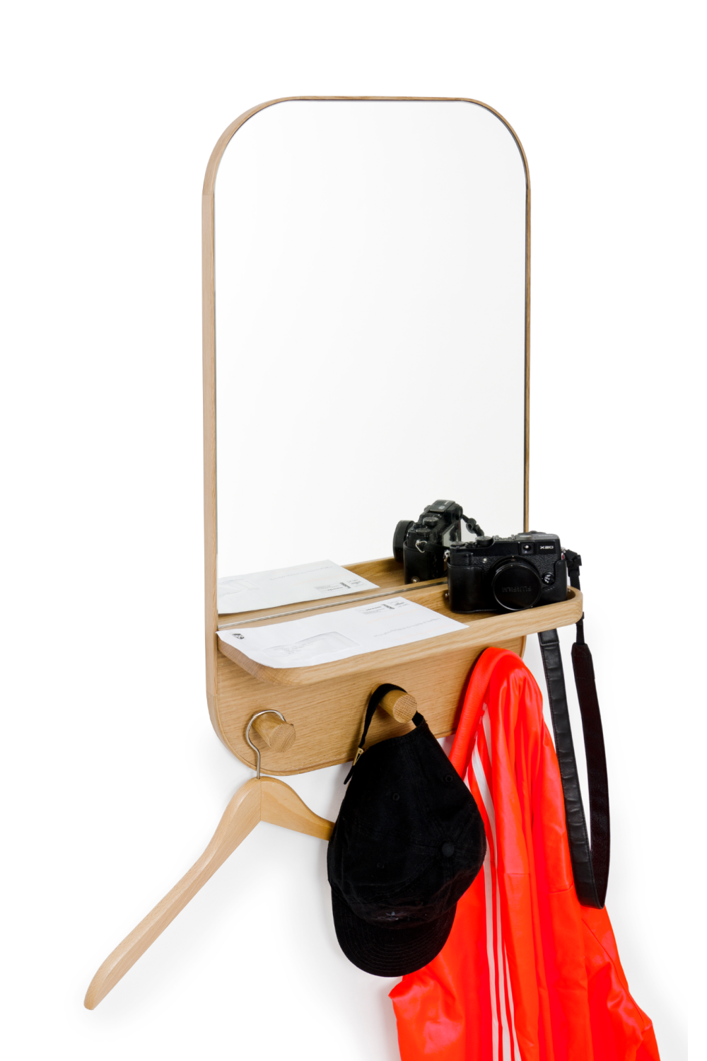 Oak Wooden Wall Storage Mirror | Wireworks Silent | Woodfurniture.com