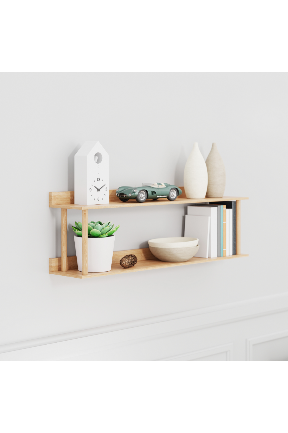 2 Level Wooden Wall Shelf | Wireworks Platform 2 | Woodfurniture.com