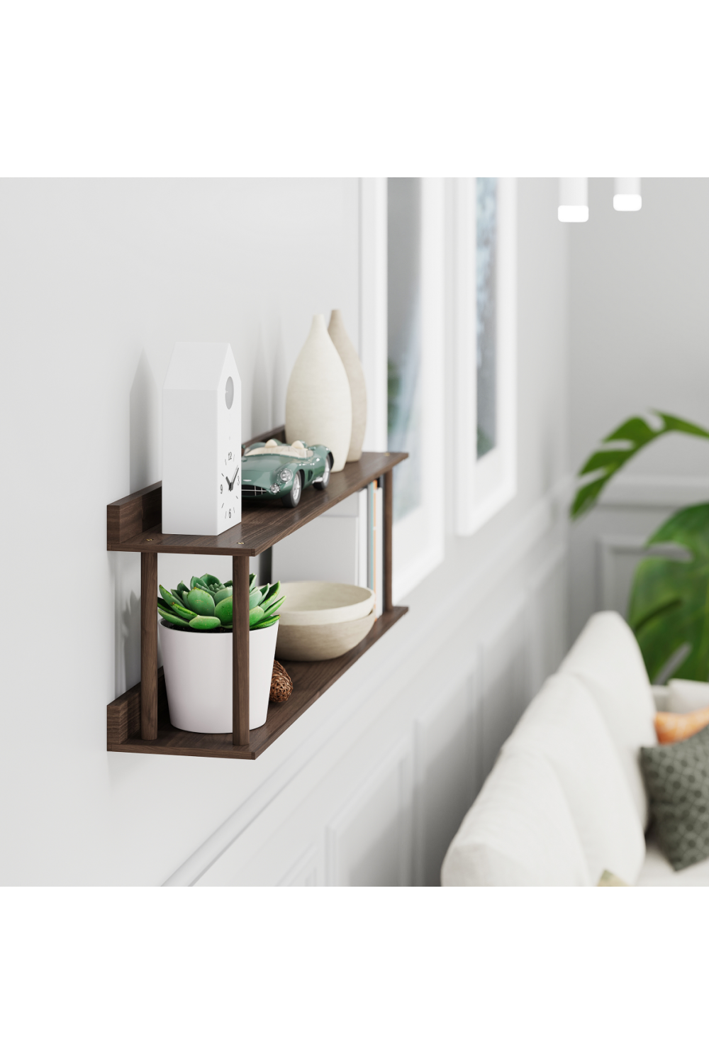 2 Level Wooden Wall Shelf | Wireworks Platform 2 | Woodfurniture.com