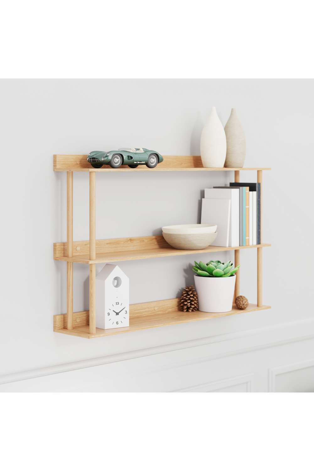 3 Level Wooden Wall Shelf  | Wireworks Platform 3 | Woodfurniture.com