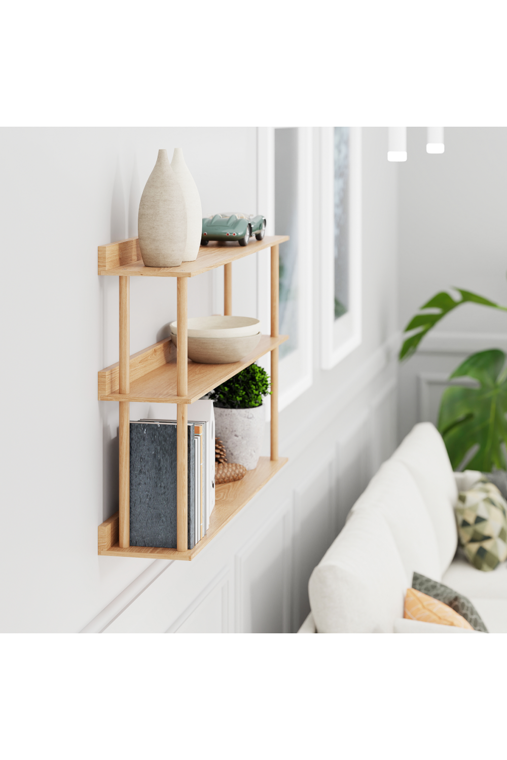 3 Level Wooden Wall Shelf  | Wireworks Platform 3 | Woodfurniture.com