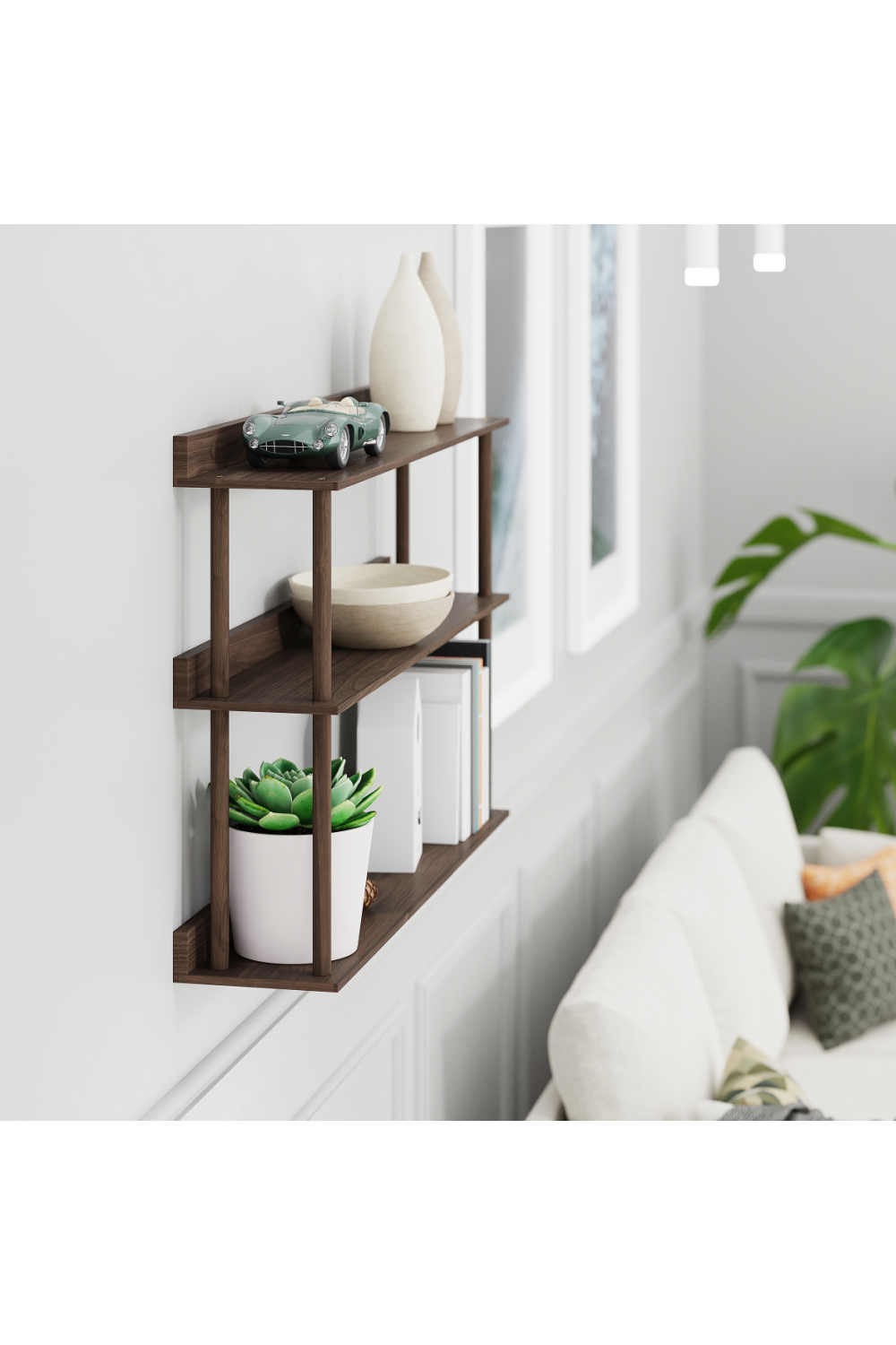 3 Level Wooden Wall Shelf  | Wireworks Platform 3 | Woodfurniture.com