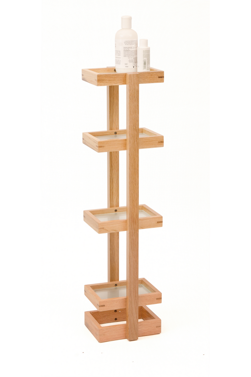 Freestanding Oak Bathroom Storage Tower | Wireworks Mezza | Woodfurniture.com
