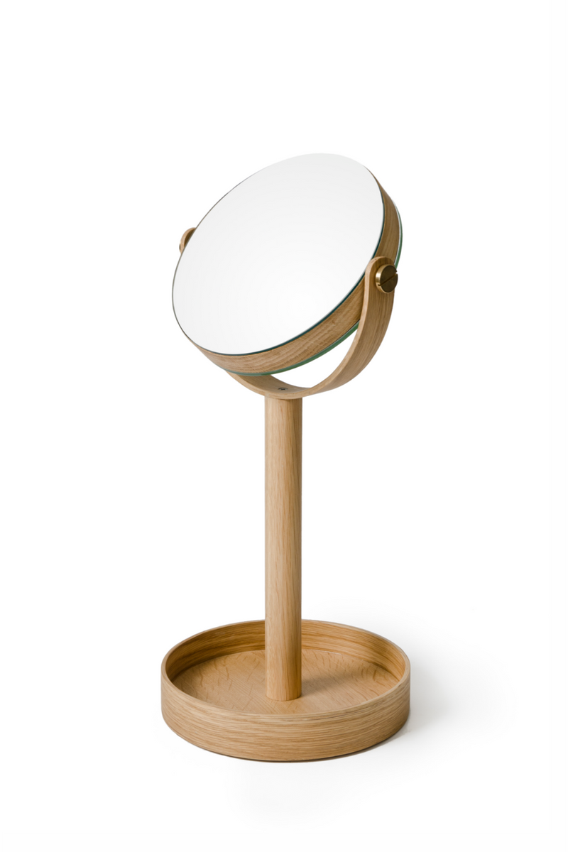 Oak Double Face Mirror with Storage Tray | Wireworks Close-up | Woodfurniture.com
