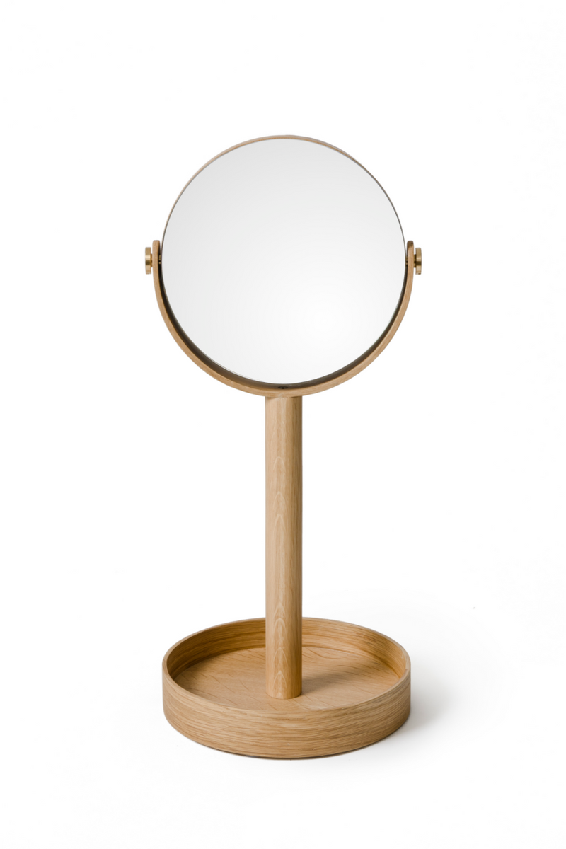 Oak Double Face Mirror with Storage Tray | Wireworks Close-up | Woodfurniture.com