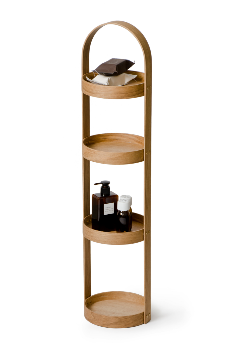 4 Tray Round Oak Storage Caddy | Wireworks Mezza | Woodfurniture.com