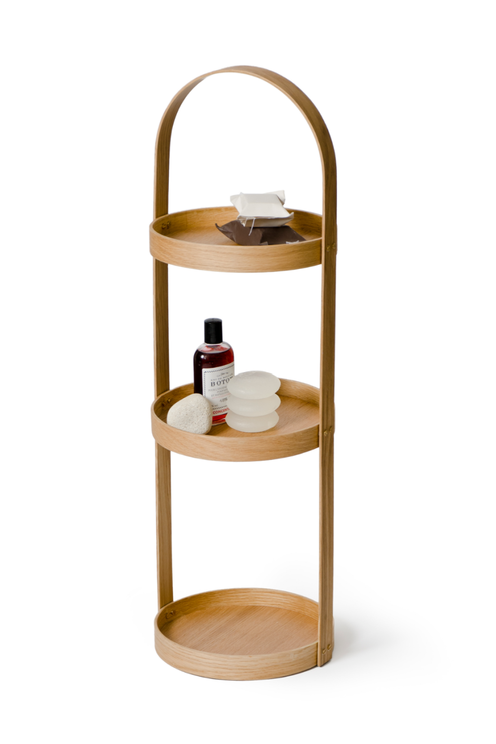 3 Tray Round Oak Storage Caddy | Wireworks Mezza | Woodfurniture.com