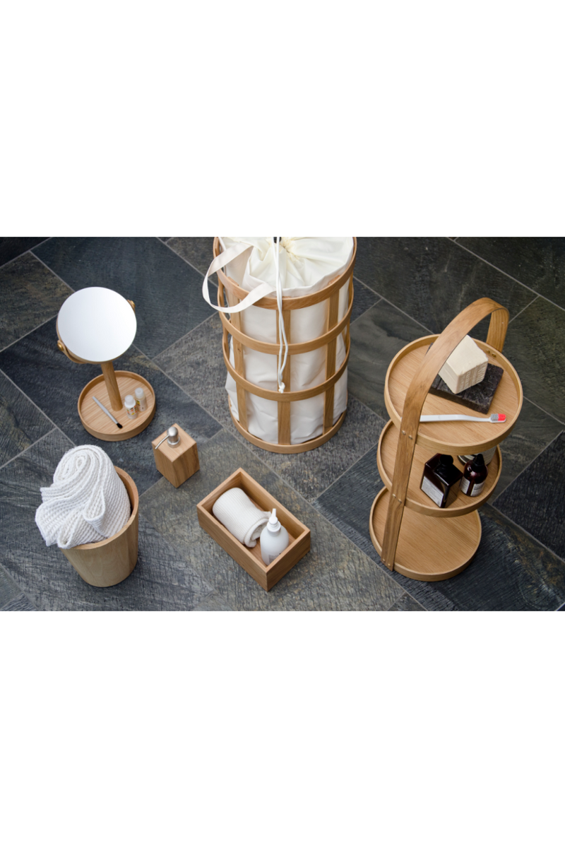 Oak Laundry Basket with Soft White Bag Insert | Wireworks Cage | Woodfurniture.com