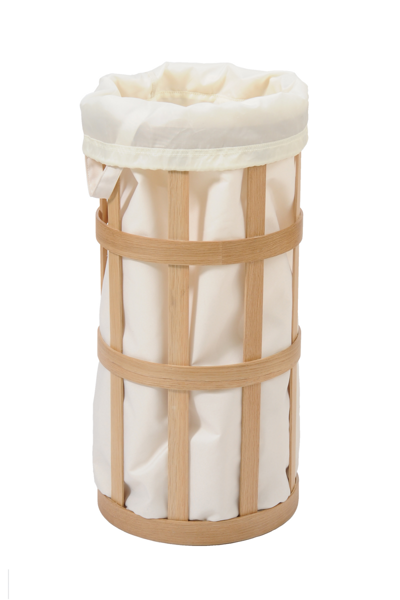 Oak Laundry Basket with Soft White Bag Insert | Wireworks Cage | Woodfurniture.com