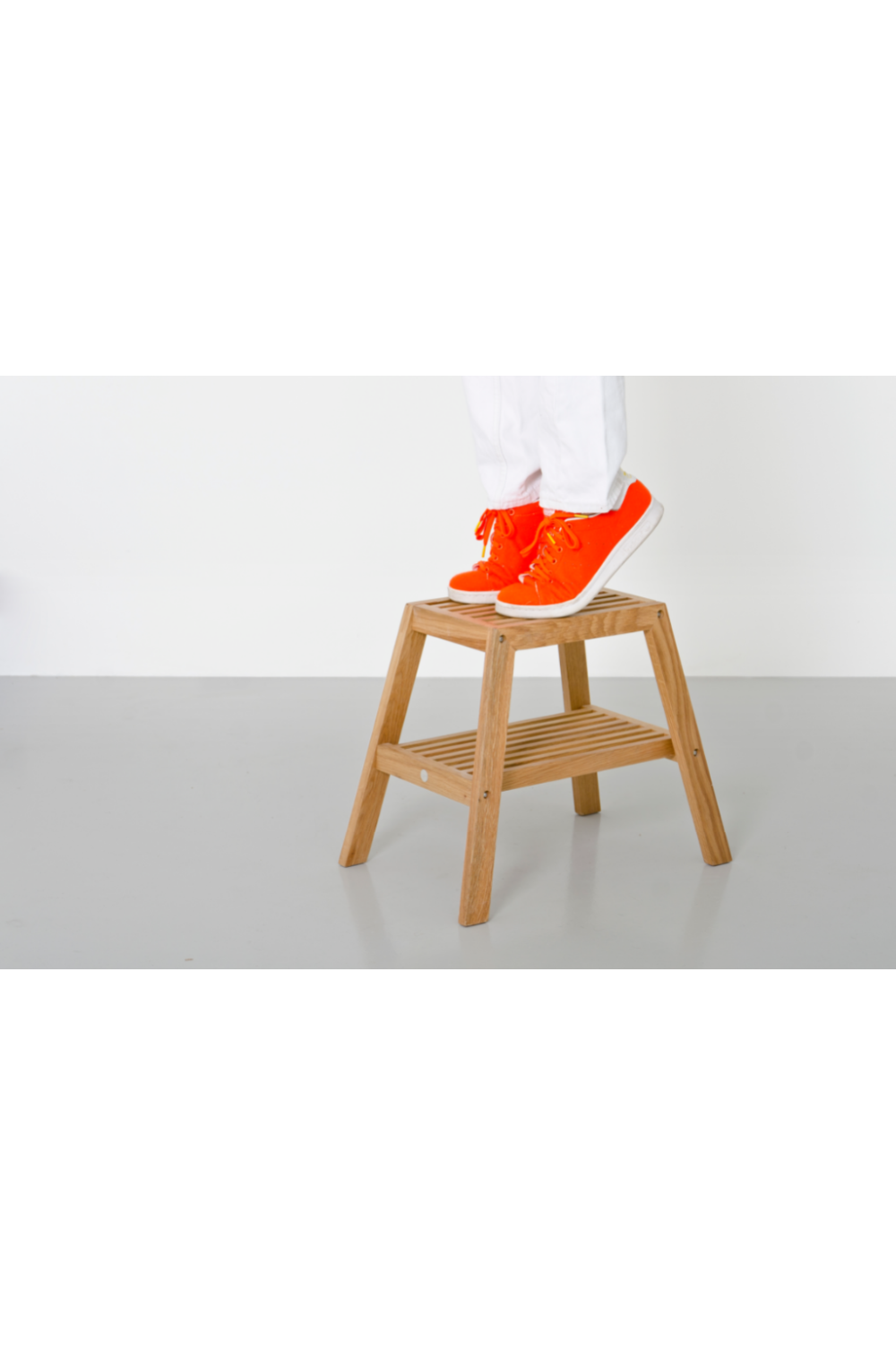 2-Level Oak Step Stool | Wireworks Slatted | Woodfurniture.com