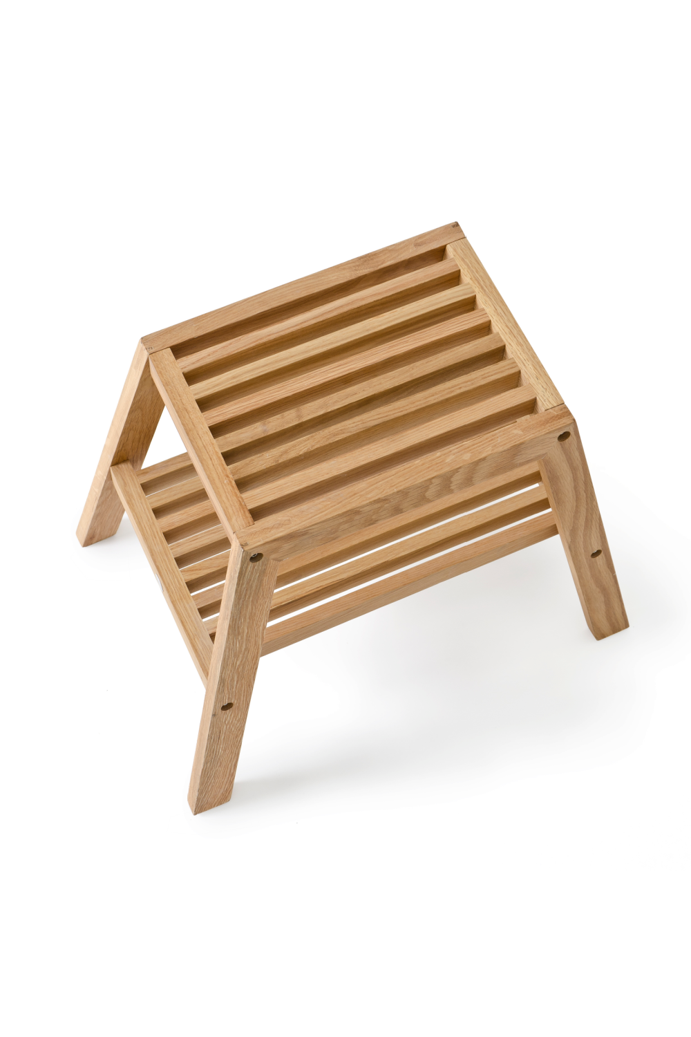 2-Level Oak Step Stool | Wireworks Slatted | Woodfurniture.com