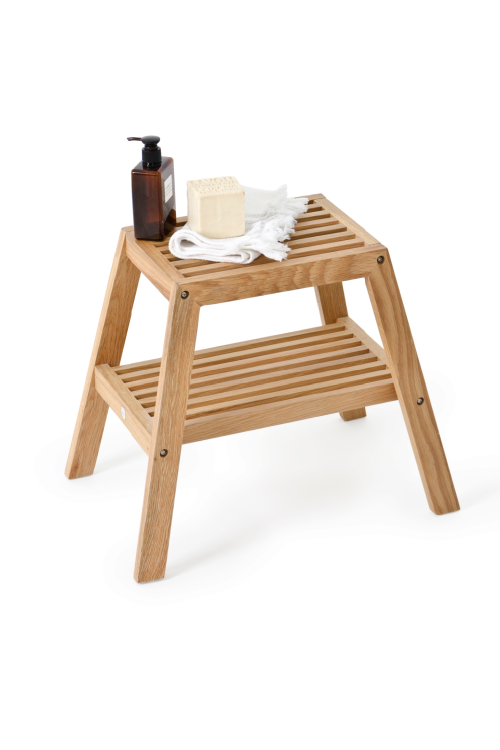 2-Level Oak Step Stool | Wireworks Slatted | Woodfurniture.com