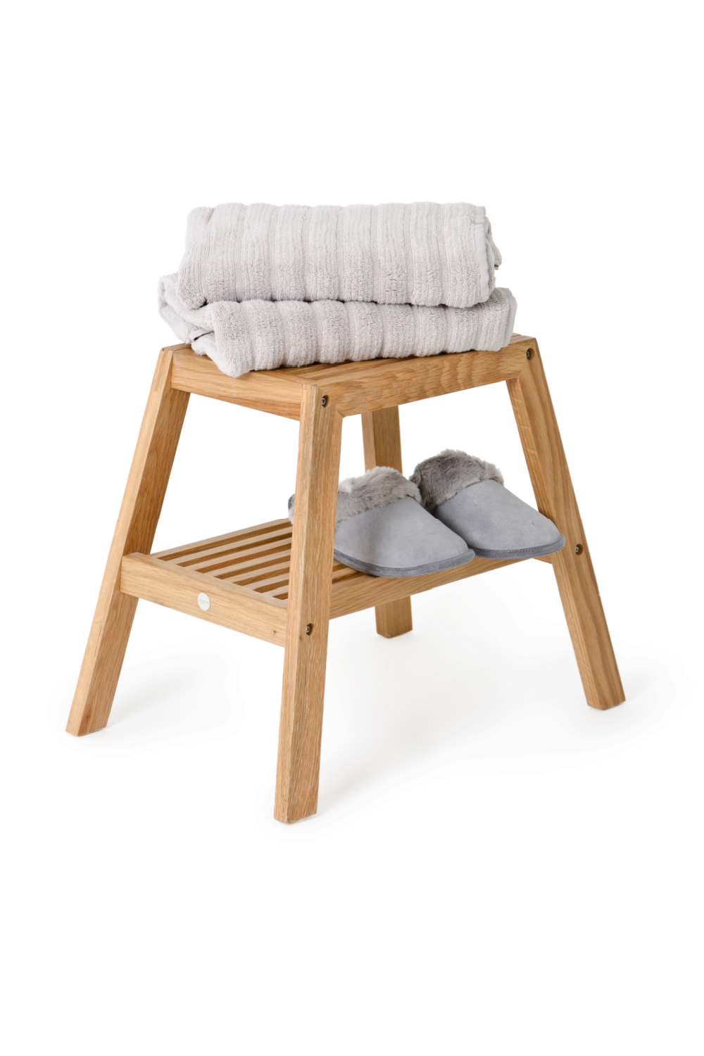 2-Level Oak Step Stool | Wireworks Slatted | Woodfurniture.com