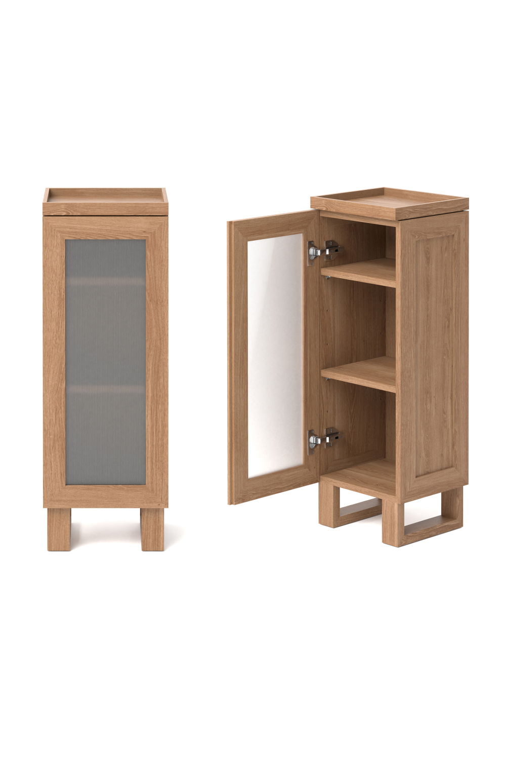 Oak Bathroom Cabinet with Ribbed Glass | Wireworks Tallboy Mezza | Woodfurniture.com