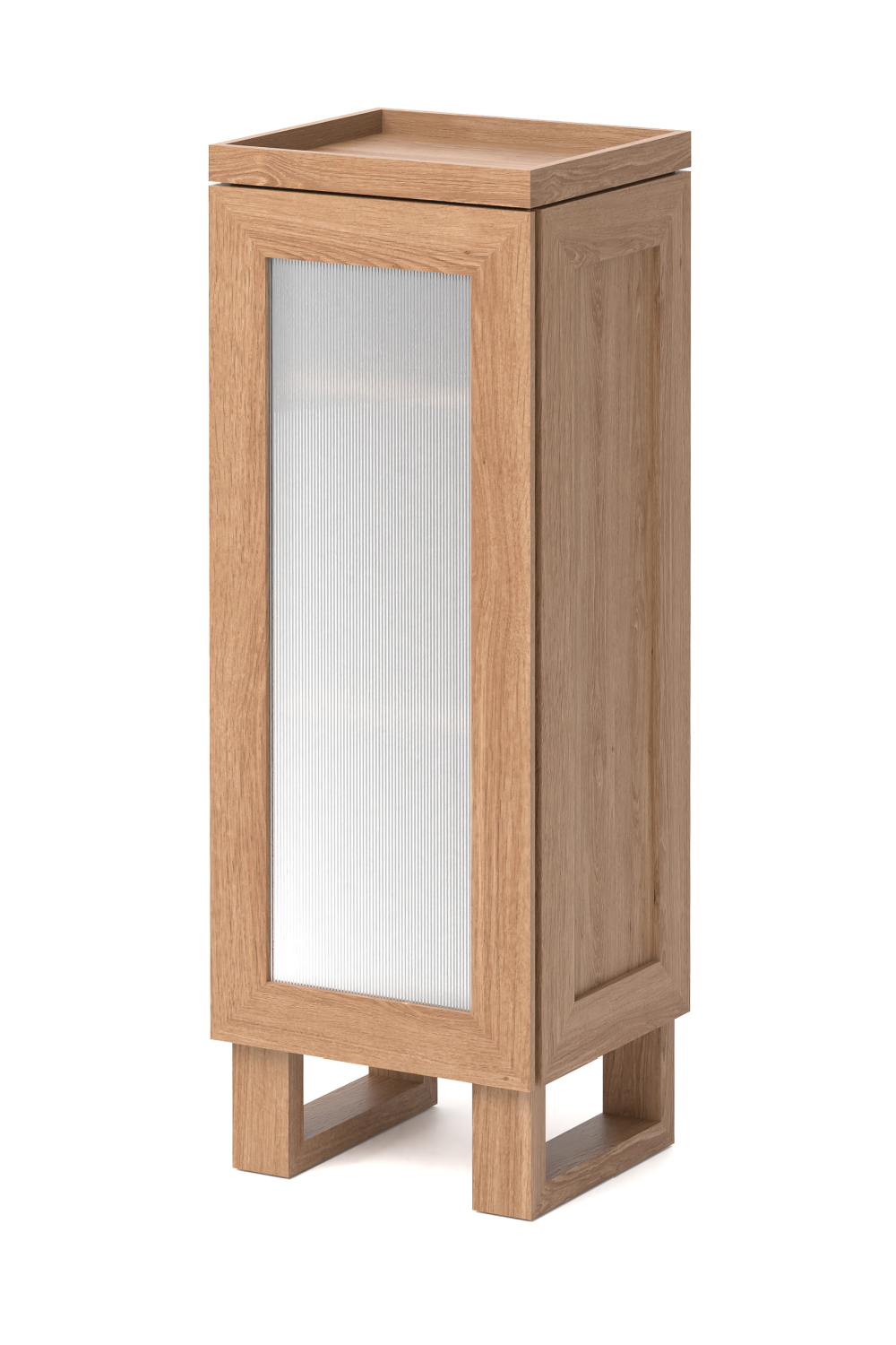 Oak Bathroom Cabinet with Ribbed Glass | Wireworks Tallboy Mezza | Woodfurniture.com