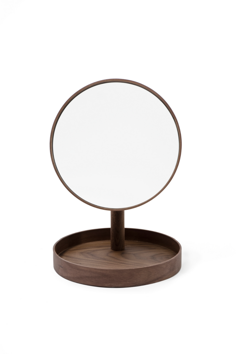 Walnut Magnifying Vanity Mirror with Storage Tray | Wireworks Look | Woodfurniture.com