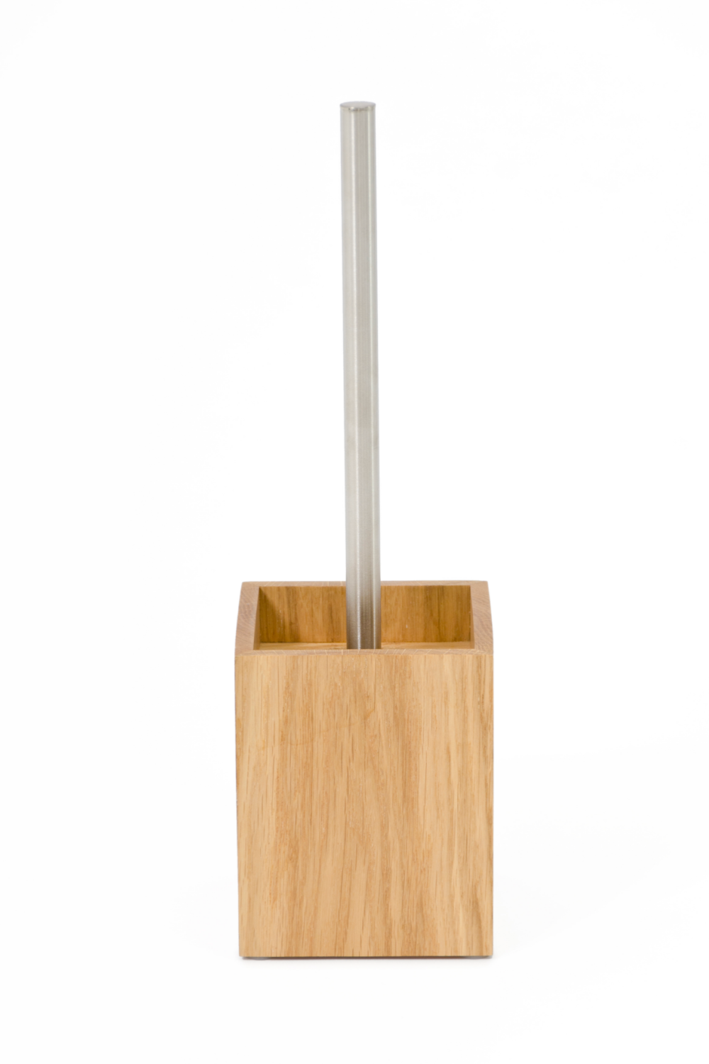 Oak Square Toilet Brush Holder Set | Wireworks Cosmos | Woodfurniture.com