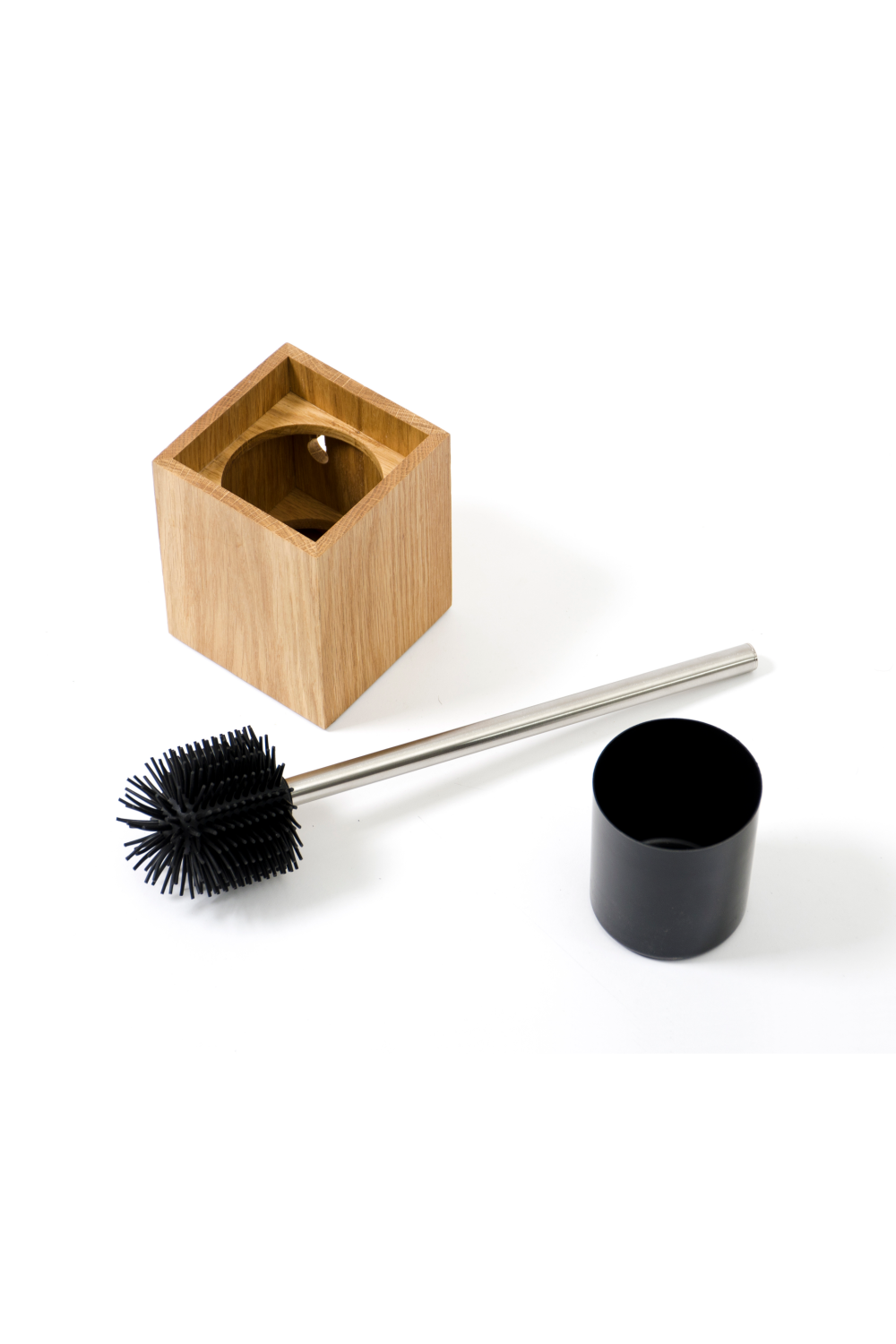 Oak Square Toilet Brush Holder Set | Wireworks Cosmos | Woodfurniture.com