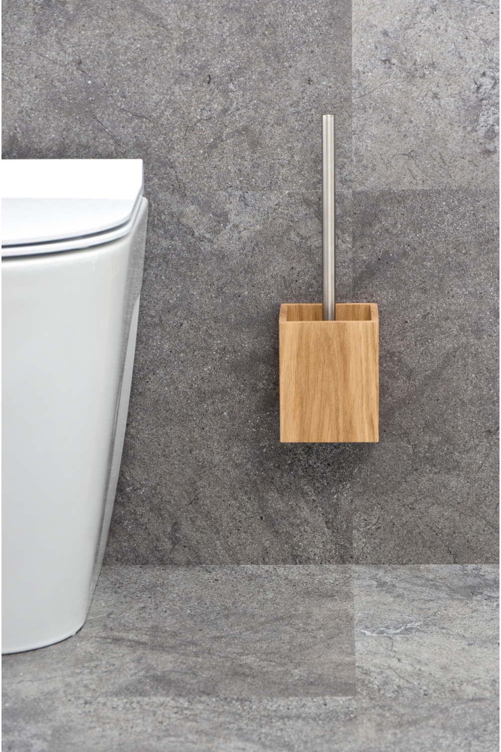 Oak Square Toilet Brush Holder Set | Wireworks Cosmos | Woodfurniture.com