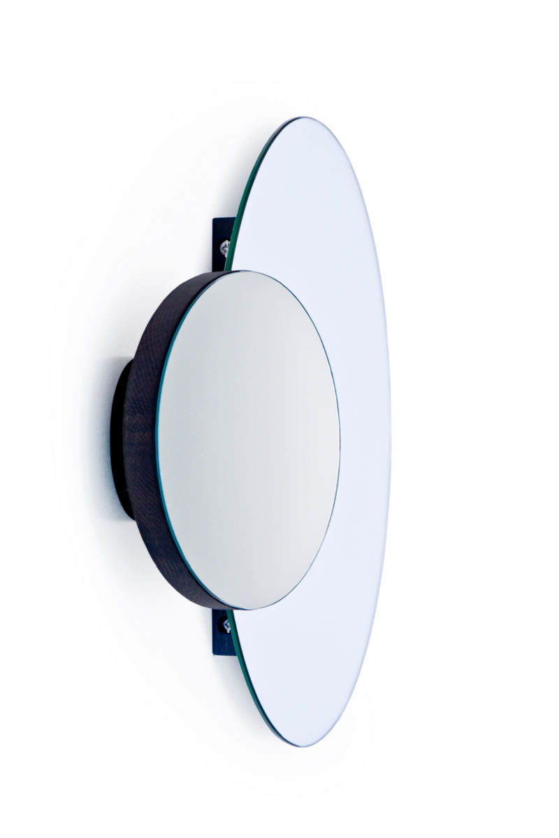 Oak Round Wall Mirror with Fixed Magnifier | Wireworks Eclipse | Woodfurniture.com