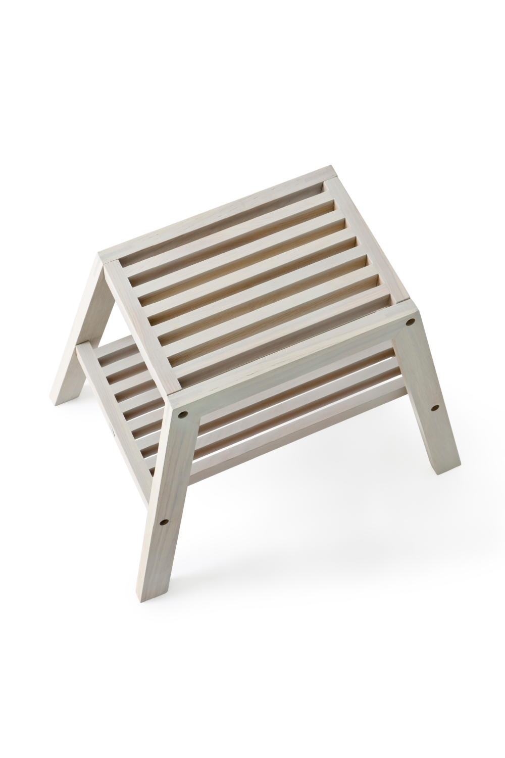 2-Level Oak Step Stool | Wireworks Slatted | Woodfurniture.com