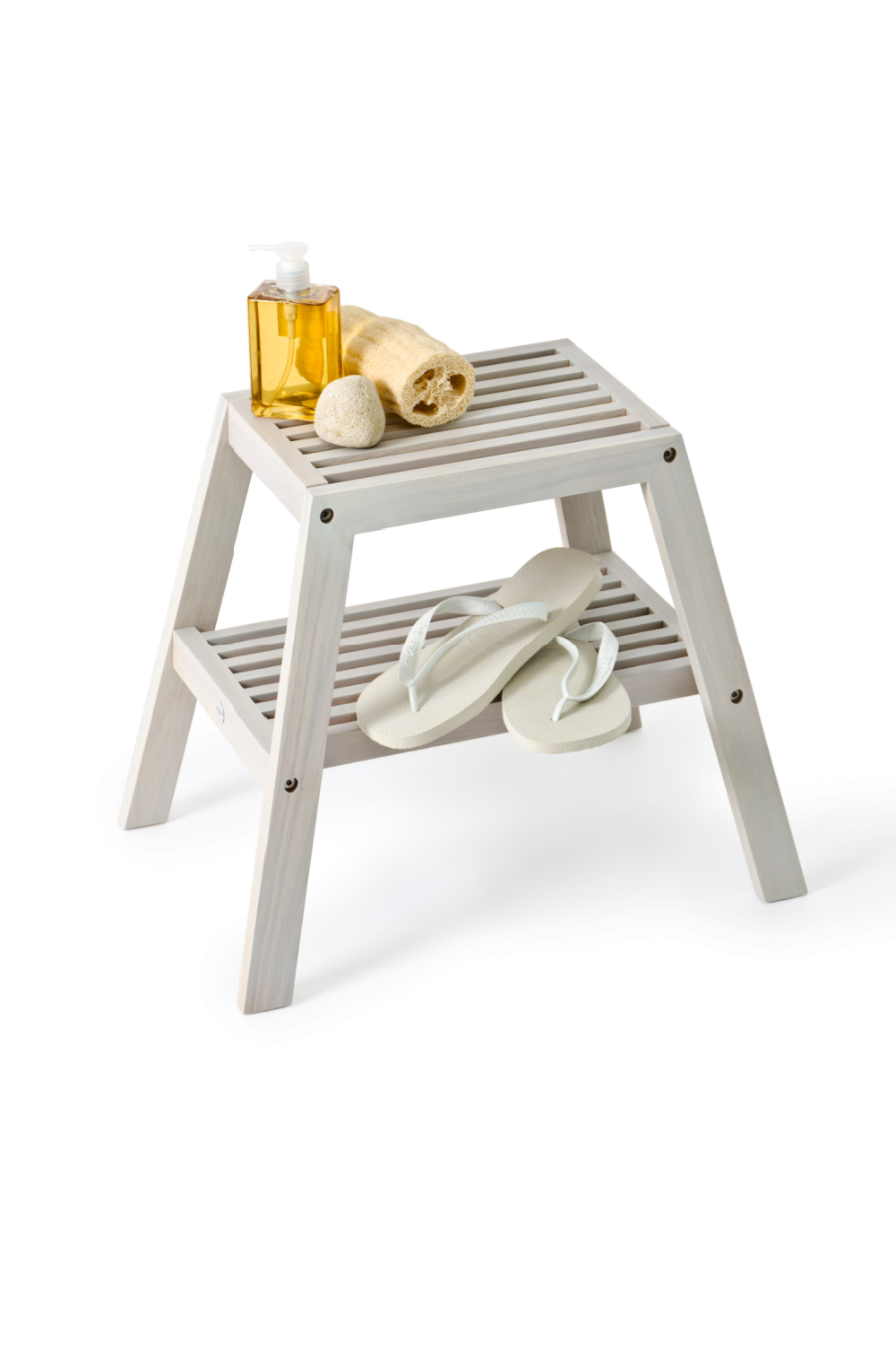 2-Level Oak Step Stool | Wireworks Slatted | Woodfurniture.com