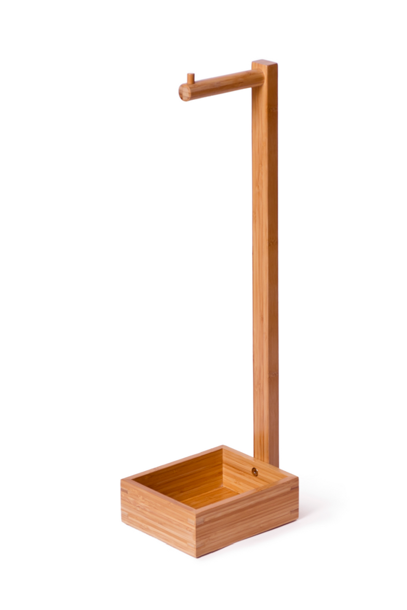 Bamboo Standing Toilet Paper Holder with Storage | Wireworks Arena | Woodfurniture.com