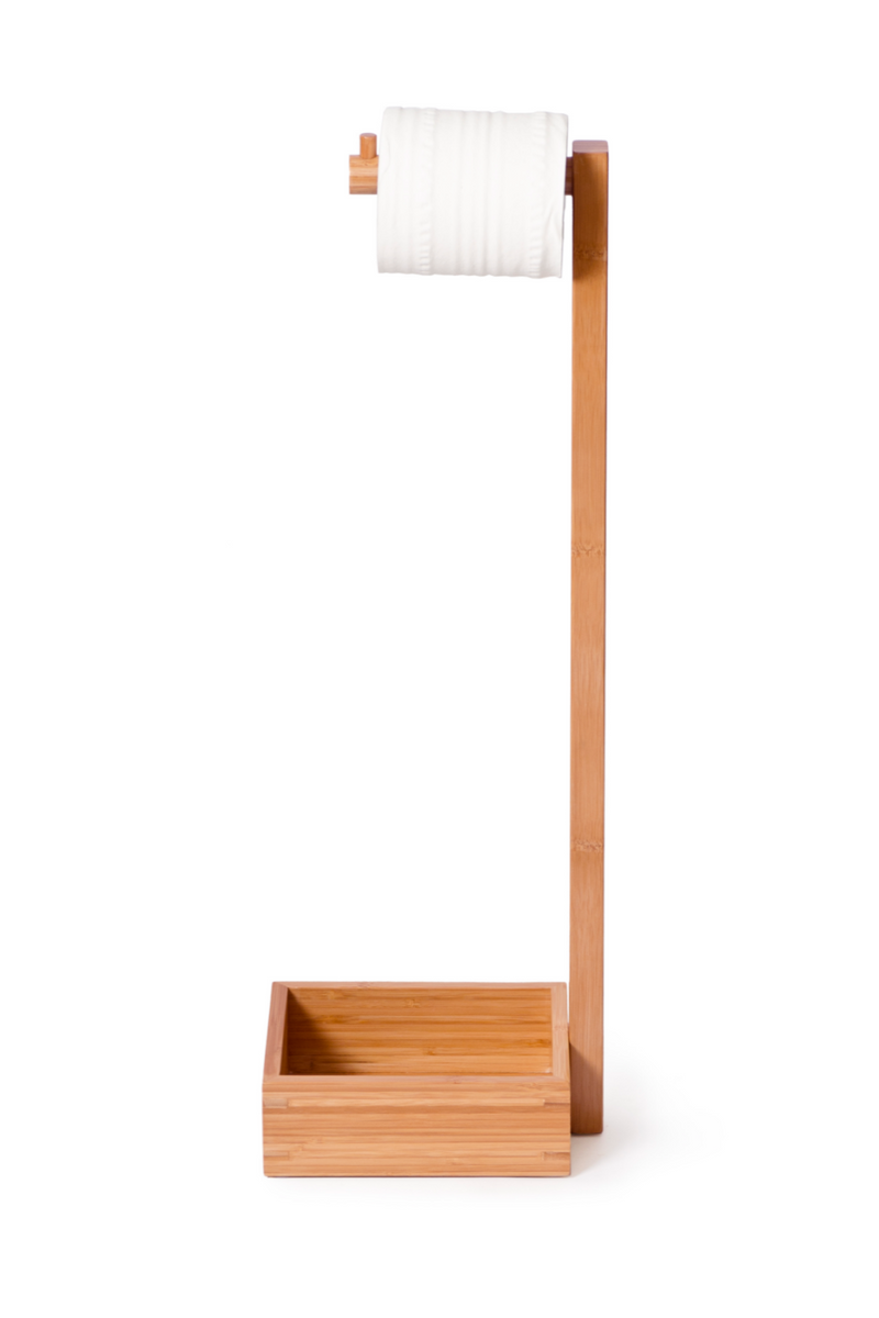 Bamboo Standing Toilet Paper Holder with Storage | Wireworks Arena | Woodfurniture.com