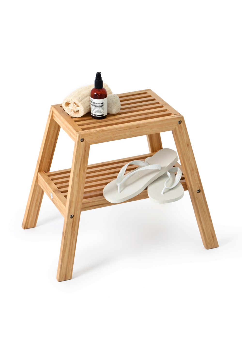 2-Level Bamboo Step Stool | Wireworks Slatted | Woodfurniture.com