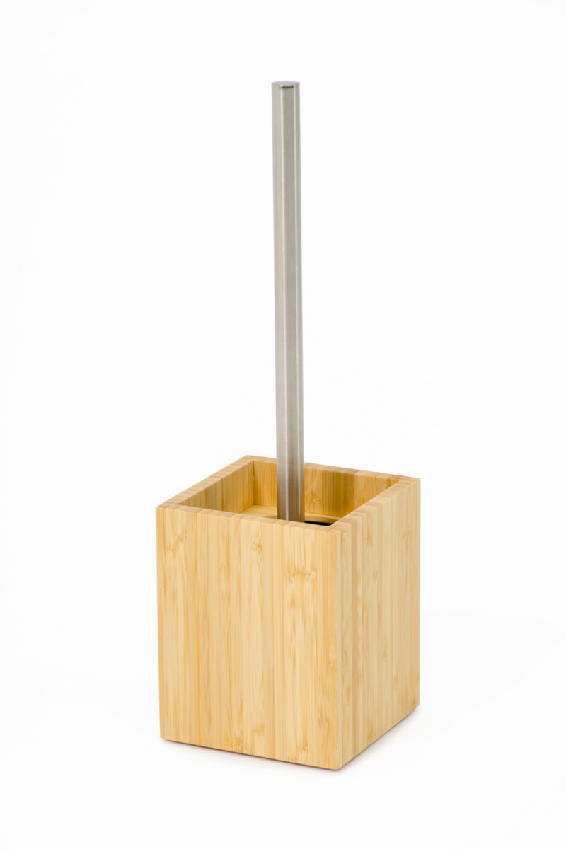 Bamboo Square Toilet Brush Holder Set | Wireworks Cosmos | Woodfurniture.com