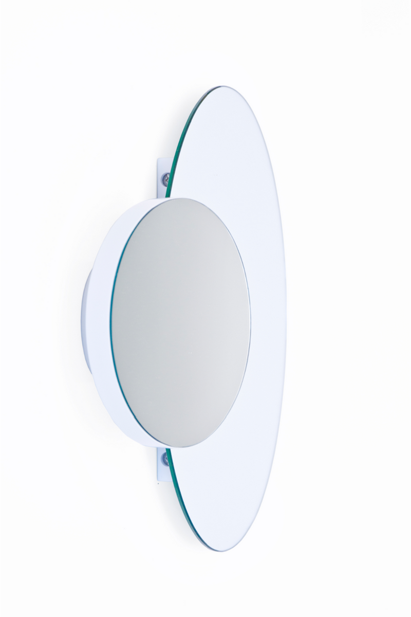White Round Wall Mirror with Fixed Magnifier | Wireworks Wall Mirror Eclipse | Woodfurniture.com