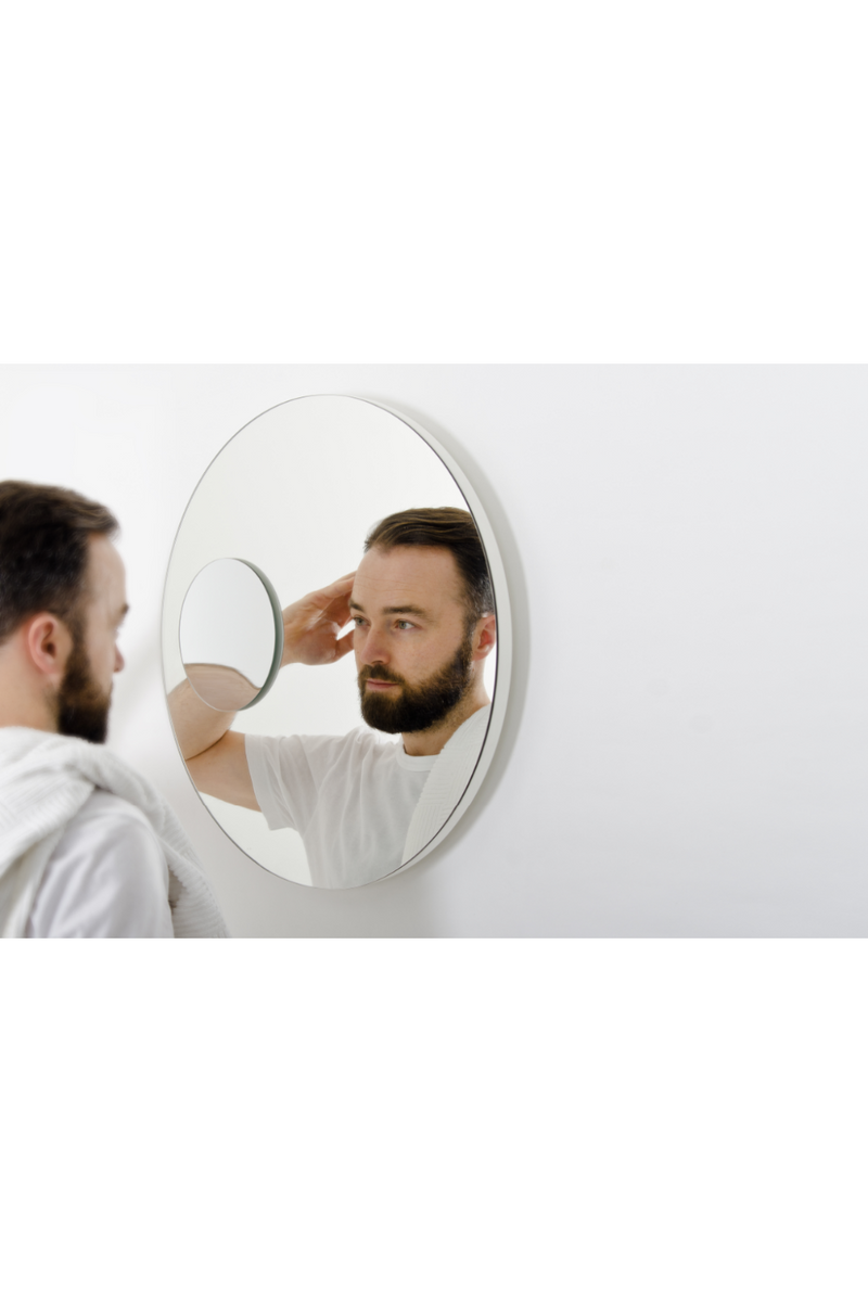 Rotating Round Wall Mirror with Fixed Magnifier | Wireworks Neutrino | Woodfurniture.com